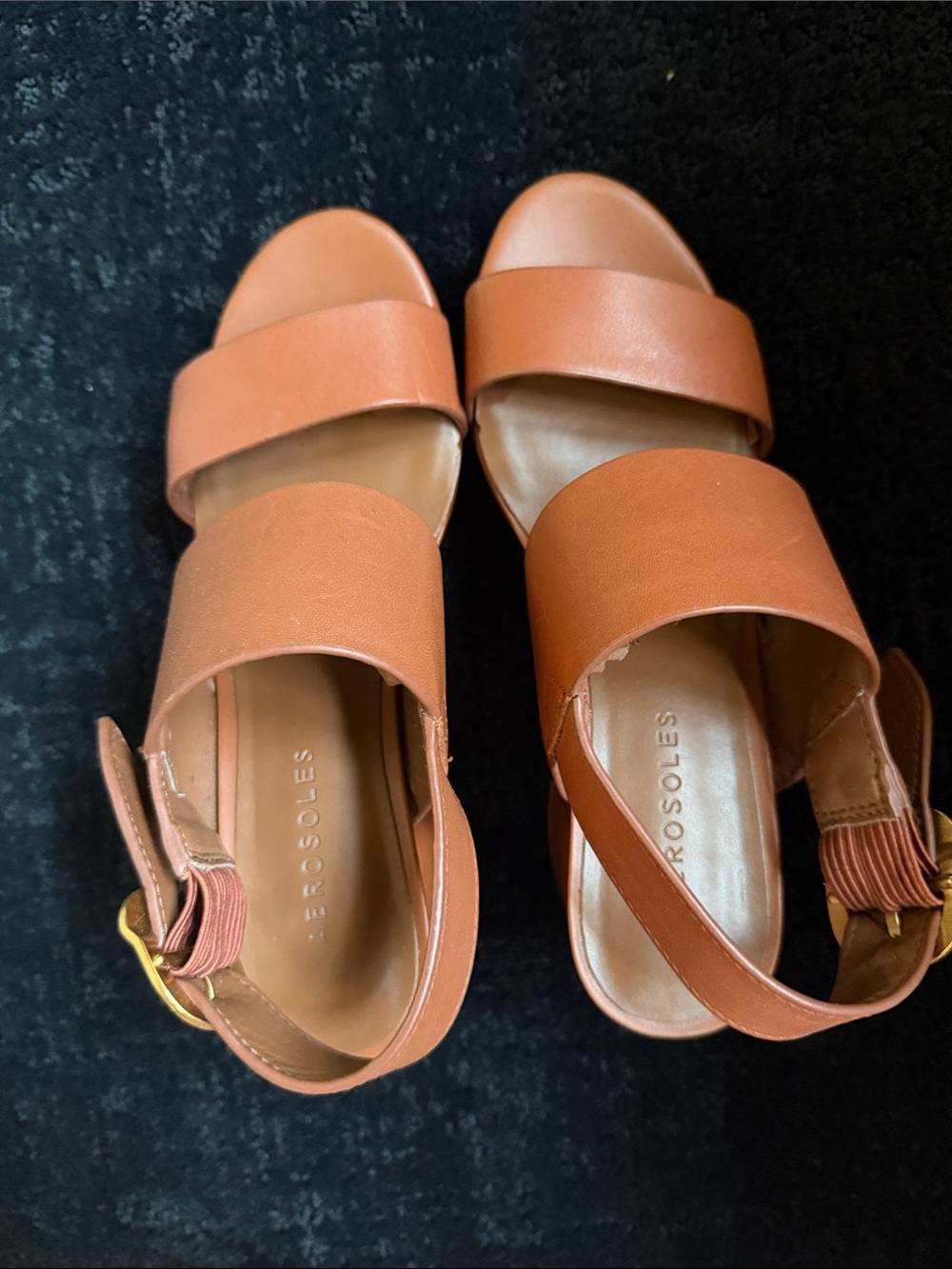 AEROSOLES Warm Brown Leather Two-Band Buckle Sandals